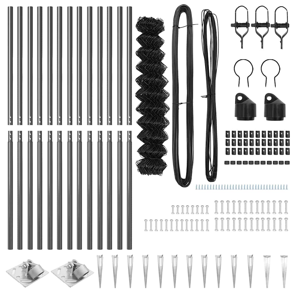 Kettengliedzaun mit Pfosten Grau 1,2 x 25 m Stahl